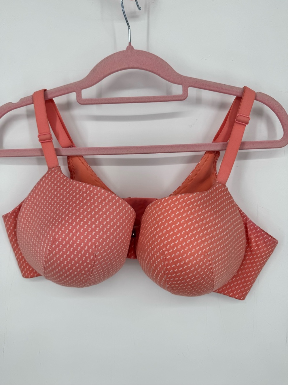 Cacique Lane Bryant CWire Balconette Polka Dot Coral Bra Plus Size 44C Lingerie